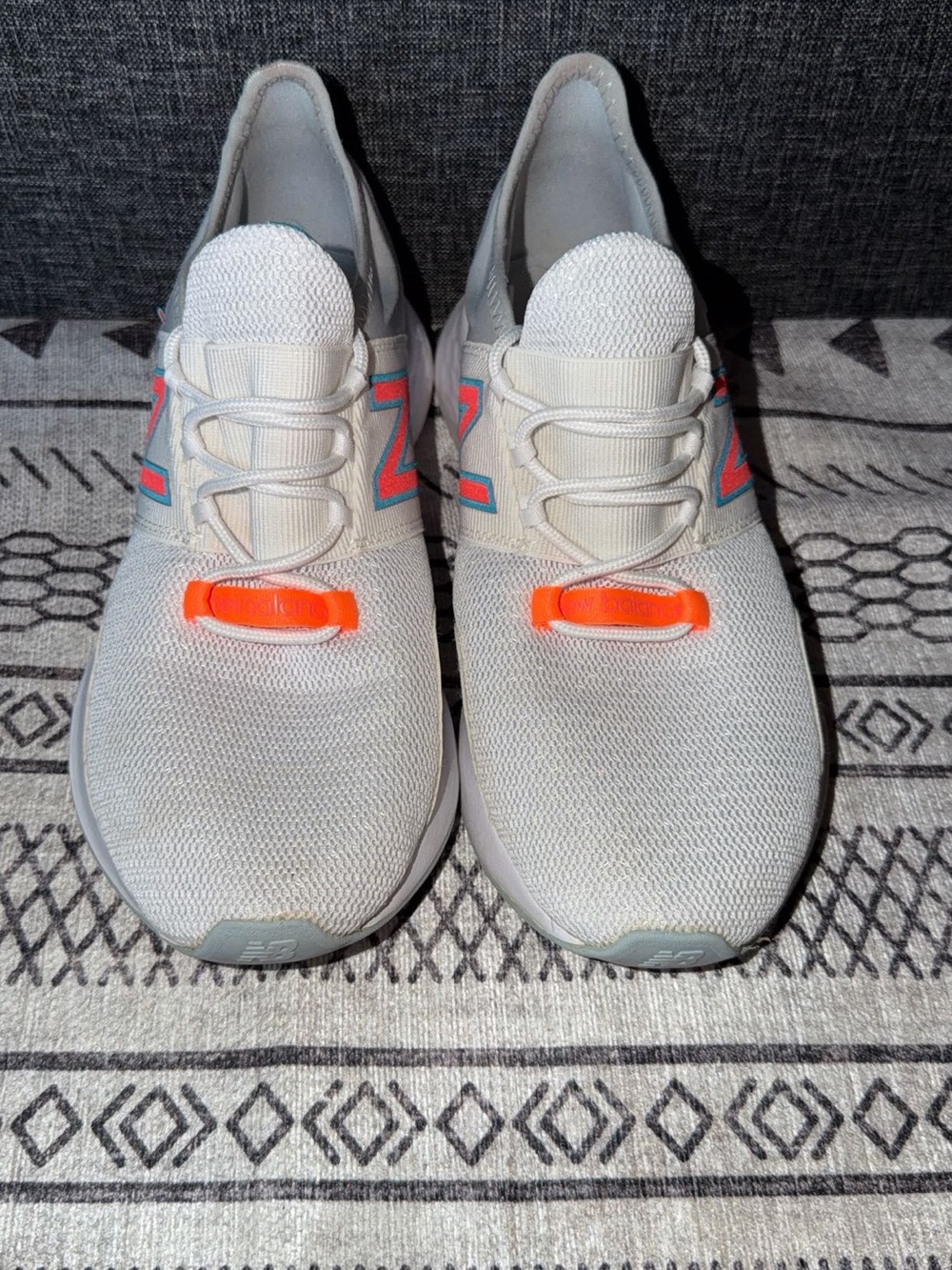 New Balance women’s Knit Athletic Sneakers - White with Orange Accents